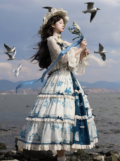 Rock Sommer Cami + Top Print Verfügbar Plus Lolita Set Blau Größen Mulberry