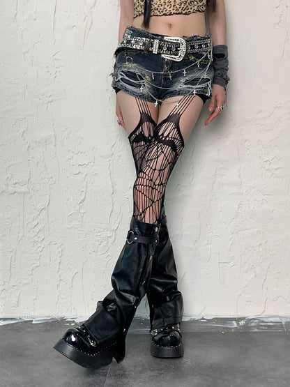 Punk Leg Sleeves with Buckle Straps in Black PU - Bokior