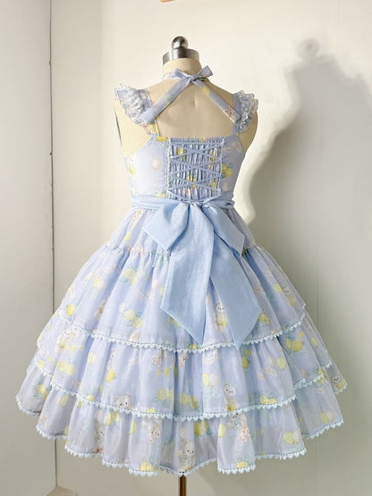 Skirt Bear High Print Blue Tiered Lolita Lemon Waist and Dress