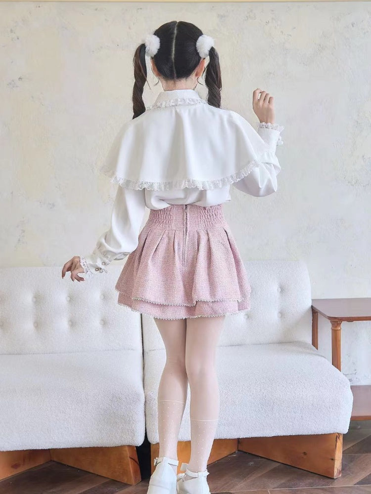 ツイードスカートウエストピンクジライケイハートラインストーンハイ