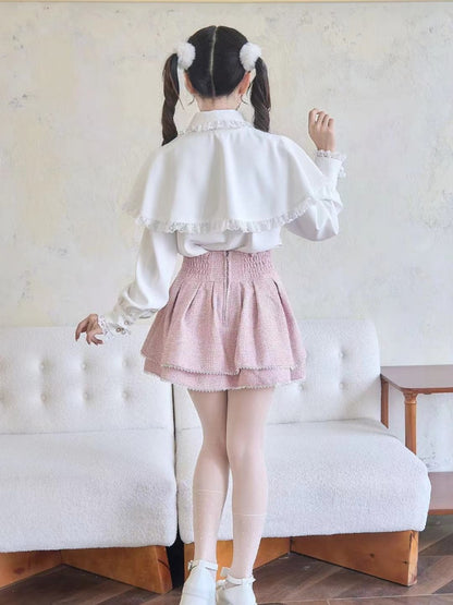 ツイードスカートウエストピンクジライケイハートラインストーンハイ