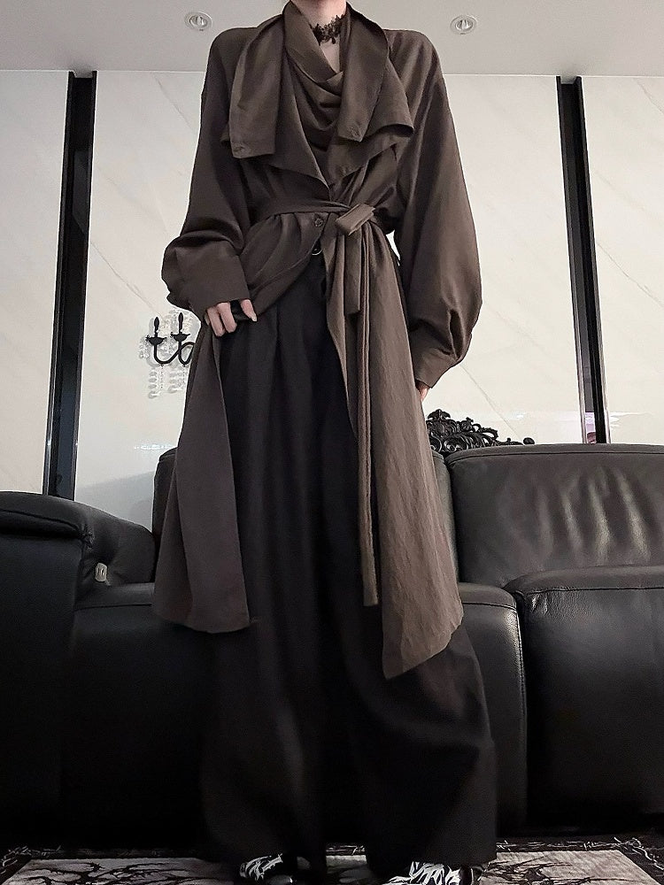 Brown Scarf Shirt Lolita Long Neckline Sleeve