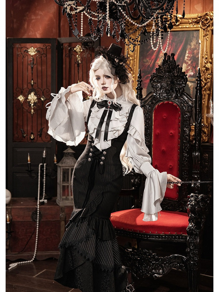 Ouji Style Shirt with Poet Sleeves and Jabot Collar for Elegant Looks - With PUJI