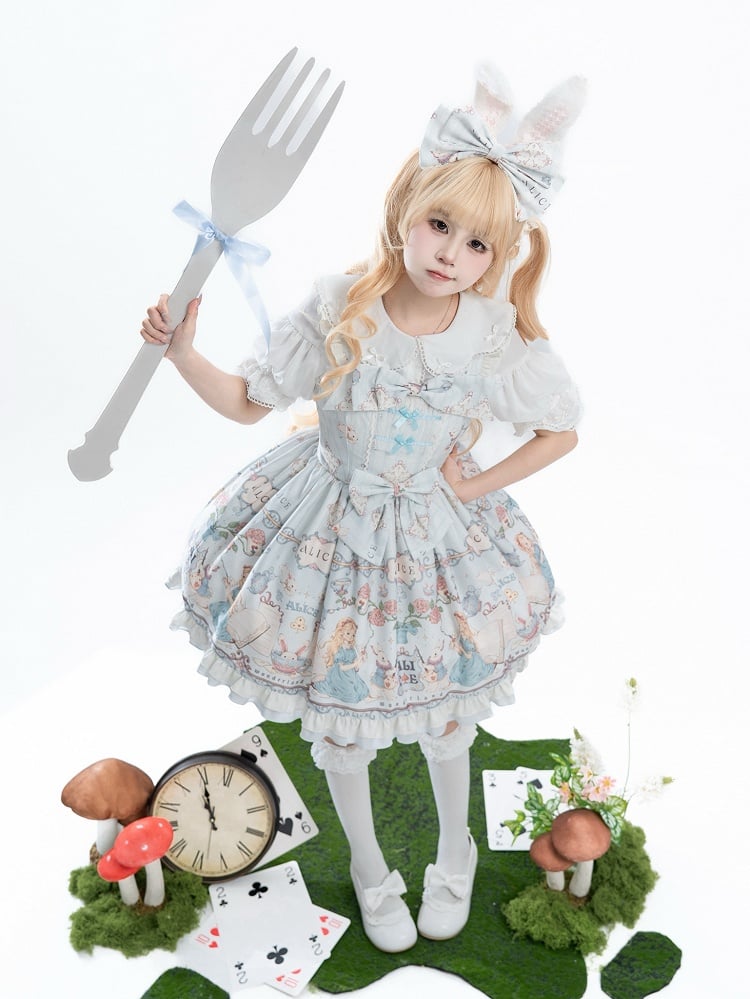 Sweet Wonderland Alice Light Theme Lolita in Jumper Skirt Blue Print