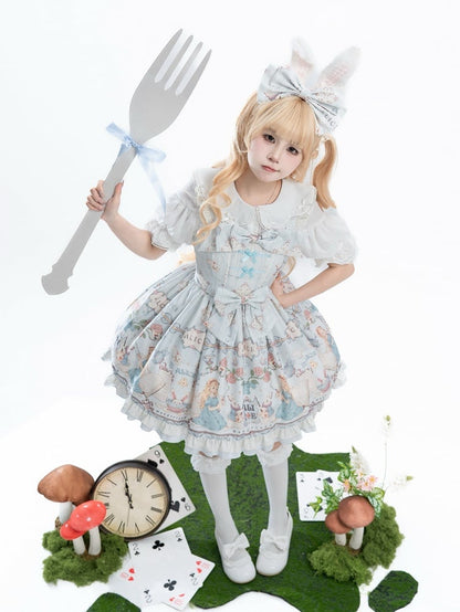 Sweet Wonderland Alice Light Theme Lolita in Jumper Skirt Blue Print