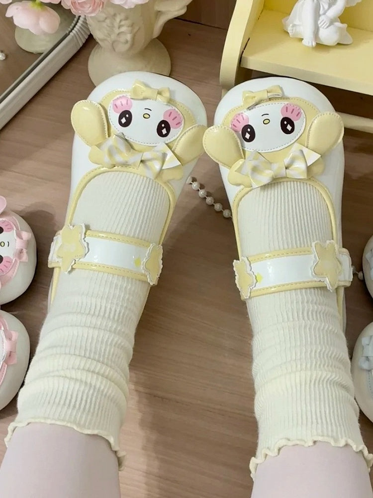 with Cute Toe - Heels Rabbit Lolita Accents Low Design for Strap Light Round Yellow Flower Details Bow