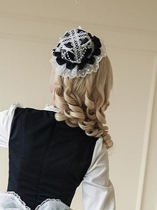 Lace-Trimmed Bead Lolita Details with BlackWhite Hat