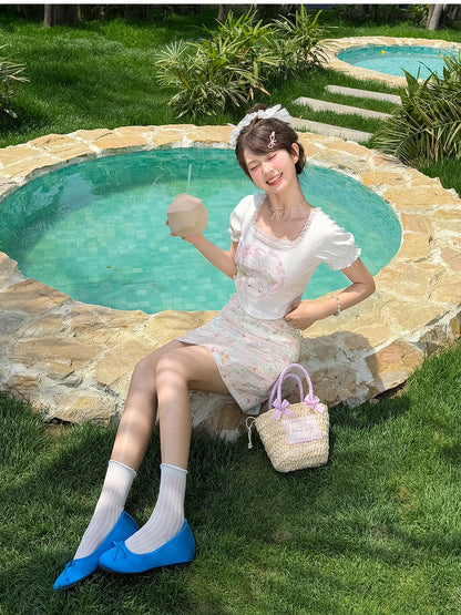 Skirt Colorful A-line Oil Painting Floral Print