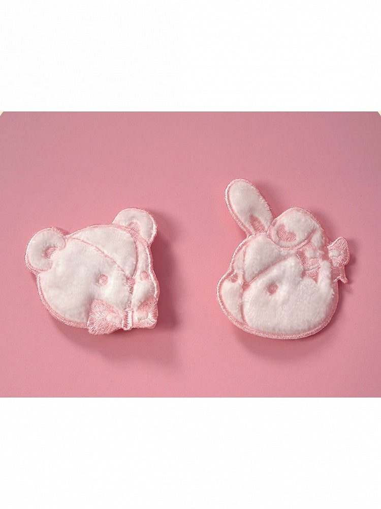 Plush Hair Clip with Rabbit and Bear in Pink and Blue - Vcastle