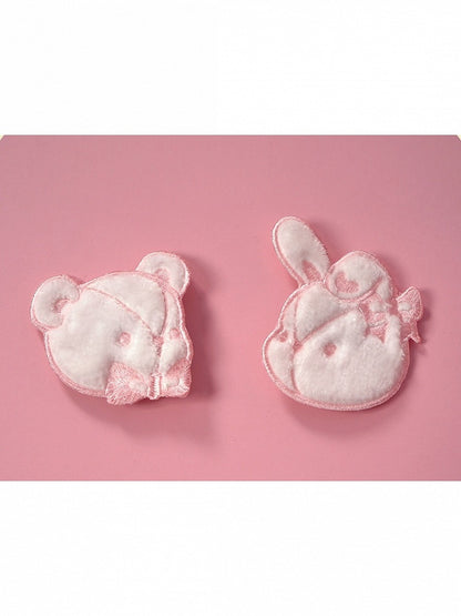 Plush Hair Clip with Rabbit and Bear in Pink and Blue - Vcastle