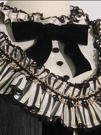 Sweet Accessories Top Skirt Clown Vibes White Sleeves Hi-lo and + Set- Black Puff Circus Full Lolita