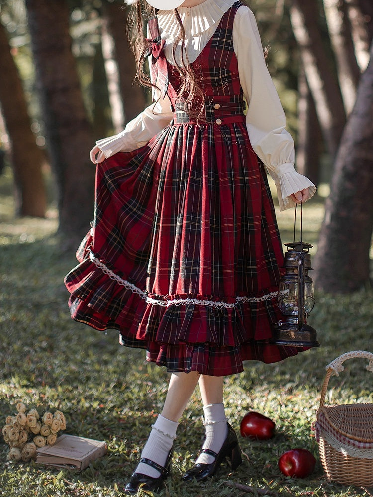 Schleife Overall Plaid Kleid Hohe Rote Taille Krawatte mit