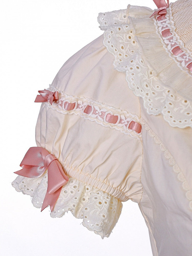 Beige Peter Pan Collar Blouse with Bow & Detachable Sleeves, Sweet Lolita - Alice Girl