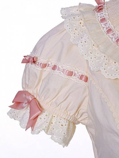 Beige Peter Pan Collar Blouse with Bow & Detachable Sleeves, Sweet Lolita - Alice Girl