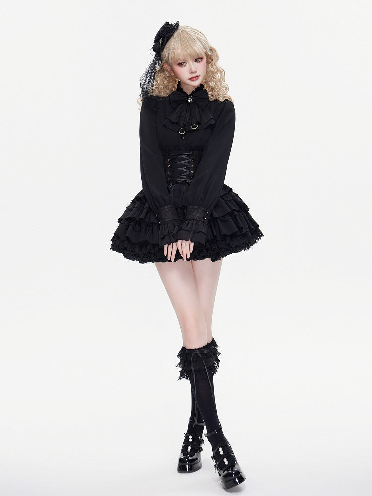 Adjustable Lace-Up Black Layered Skirt with High Waist - DevilInspired Exclusive Collection