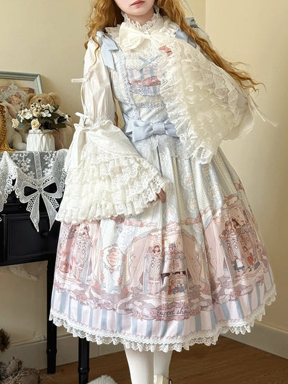 Plus Size White Black Pink Blue Apricot Lolita Bell Sleeve Blouse - Versatile girl