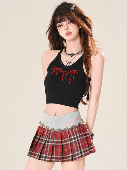 Top mit Schleifenmuster Schwarz-Rot Glamorous Cami Bittersweet