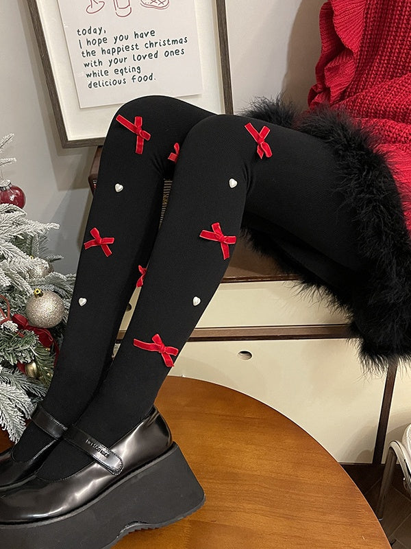 Sweet Bowknot Heart Tights