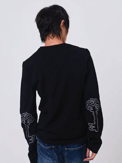 Black Knit Sweater with Key Embroidery - DETW OnLine