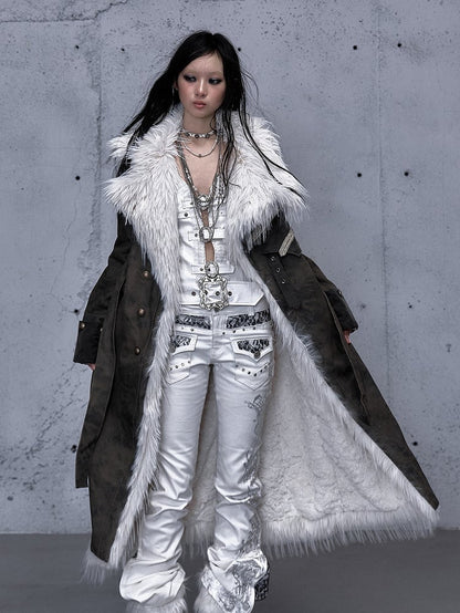 Green Placket Wasteland Front Cuffs Punk - White Button Coat and Reversible