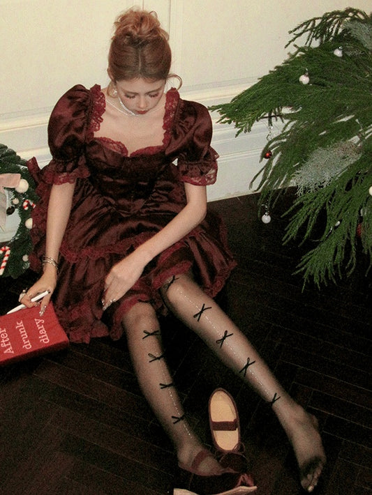 ラインストーン蝶結びタイツ