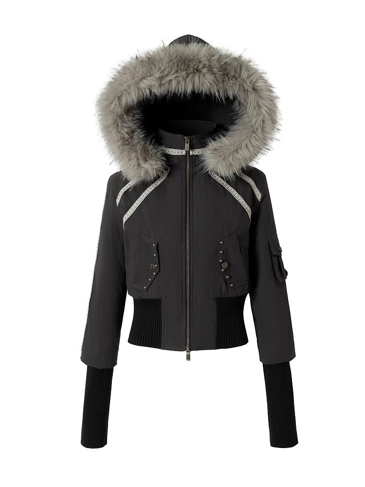 with Punk Grey Jacket Wasteland Dark Accents Design Studded Hoodie Pocket