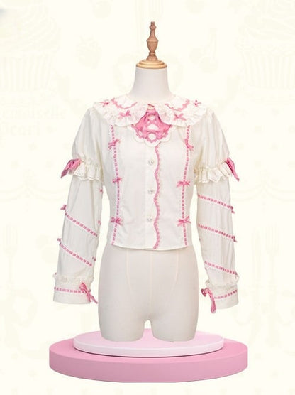 Pan Pink White Peter Lolita Blouse with Collar Bunny and Accents Ears Bow Dark