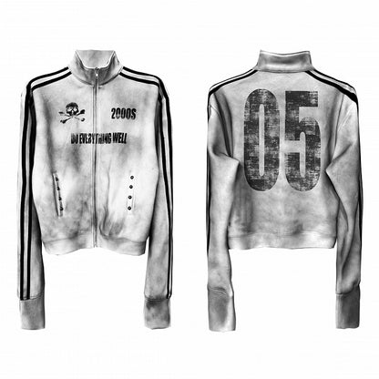 White Washed Vintage Stand Collar Skull Print Jacket - DETW OnLine