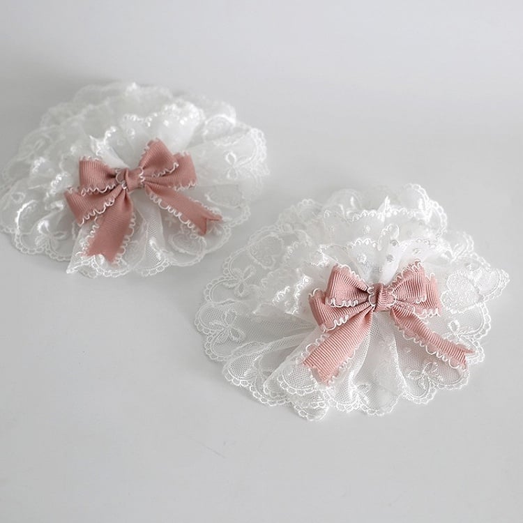 Lolita Süße Bowknot Manschetten WeißRosa Spitze Handgelenk