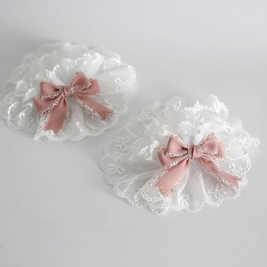 Lolita Sweet Bowknot Cuffs WhitePink Lace Wrist