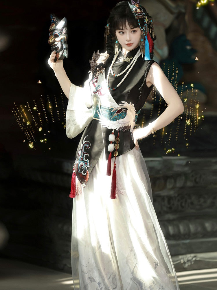 Asymmetrical Hanfu Lolita Set with Tassel Details - Han Ru Chu Hanfu & Han-Element Studi
