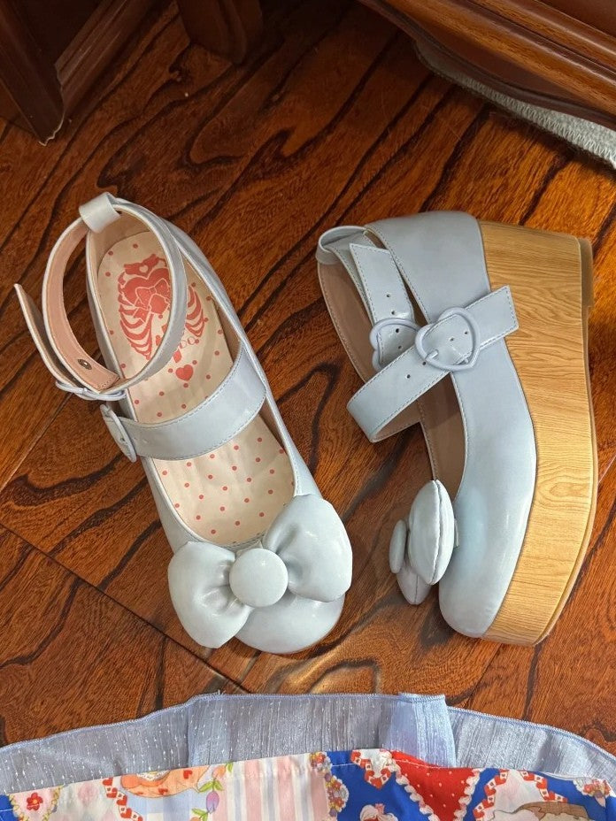 Herz Schuhe Süße Blaue Schnallen Top bei - Bow Lolita Plattform Baby