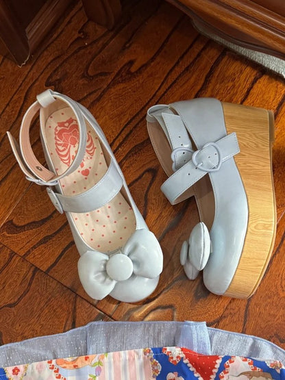 Herz Schuhe Süße Blaue Schnallen Top bei - Bow Lolita Plattform Baby