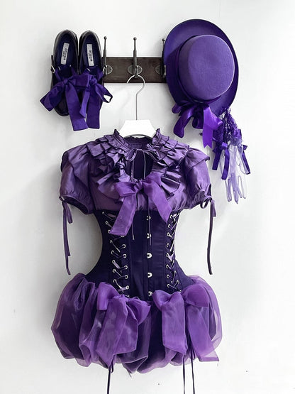 Shorts mit hoher Lolita-Taille, Gothic-Superkorsett, Lila