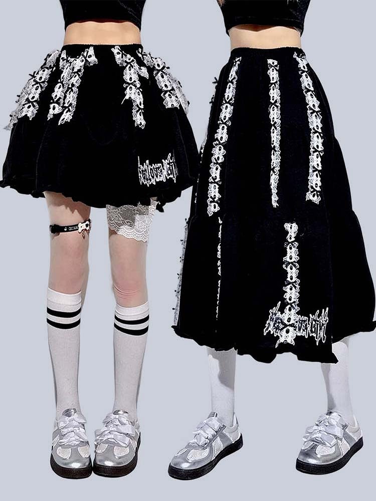 and with Black Foldable Lining Gothic Skirt Length Adjustable Built-In