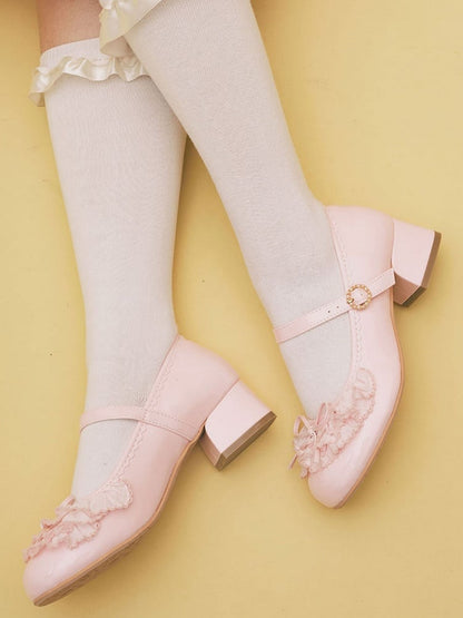 Pink Bowknot Lace Mary Beaded Buckle Round Decorated Janes Layers Multiple