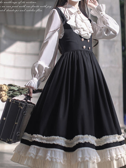 White Bishop Sleeves Blouse Details with Pleating