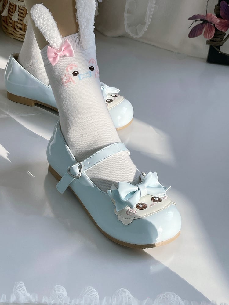 Crab Themed Sweet Lolita Light Blue Mary Jane Shoes with Bow Accents & Heart Snap Closure