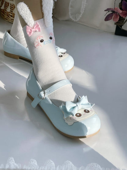 Crab Themed Sweet Lolita Light Blue Mary Jane Shoes with Bow Accents & Heart Snap Closure