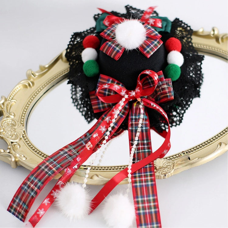 Plaid Pom-Pom Hat Christmas-Themed Mini