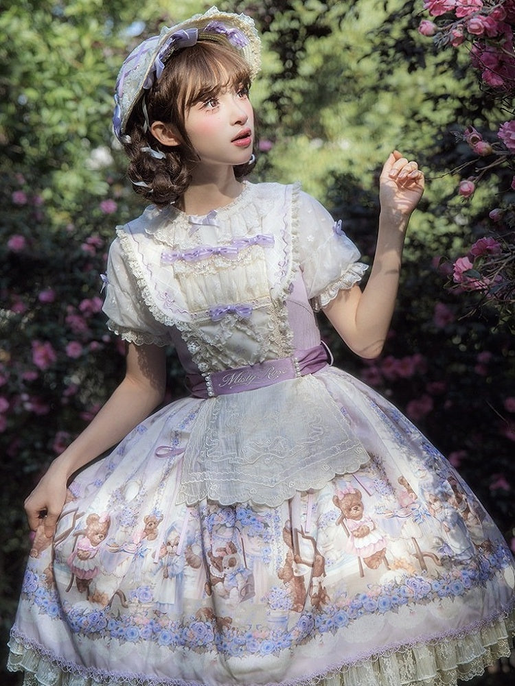 Sweet White Lolita Apron with Lace Edging - Stars Fall on the Foggy Island