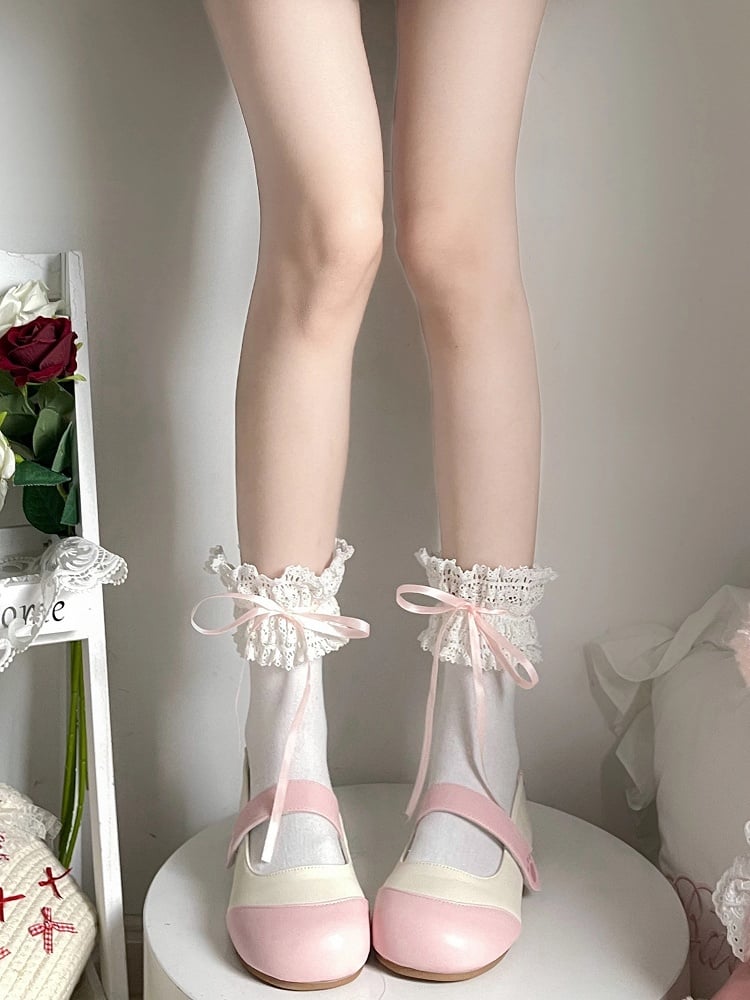 Colors) (5 Style Lolita Bow Socks Ruffled Lace