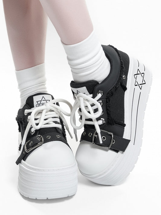 Platform - Sneakers Punk Pattern Black Hexagram
