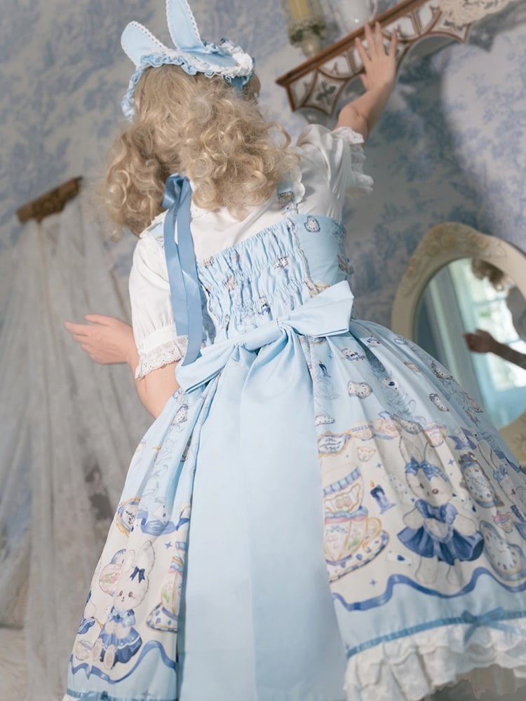 Blau Alice Bunny Lolita Kleid Print Uhr Süße und