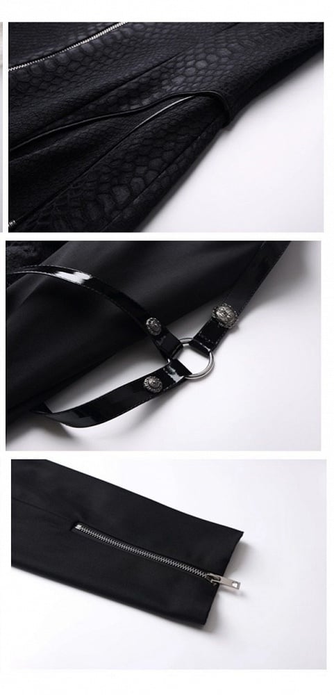 Coat Two-Piece Snakeskin-grain Unisex False Long Style - Gtohic Design Black
