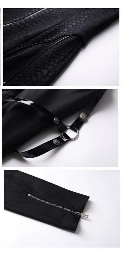 Coat Two-Piece Snakeskin-grain Unisex False Long Style - Gtohic Design Black