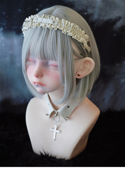 White Gothic Handmade Studs and Pins Ruffled KC