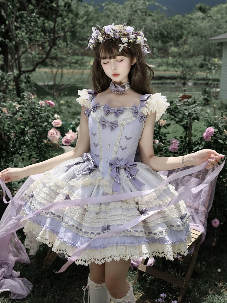 Skirt Accents Purple Dress Waist Jumper Lolita Bow Boned Ballercore