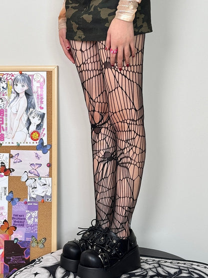 Cut-out Spider Design Y2K Details Tights Black