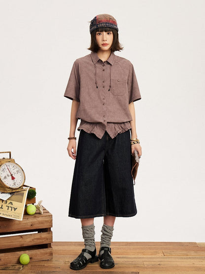 Dusty T-Shirt Purple Placket Vintage Button -